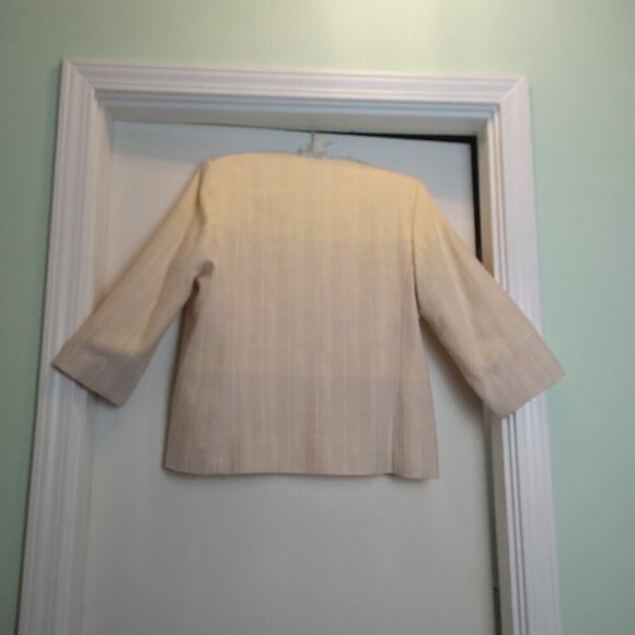 Butter Yellow & Beige Melange Plaid Tweed Jacket with Frayed Edges Sz10 - Picture 11 of 13